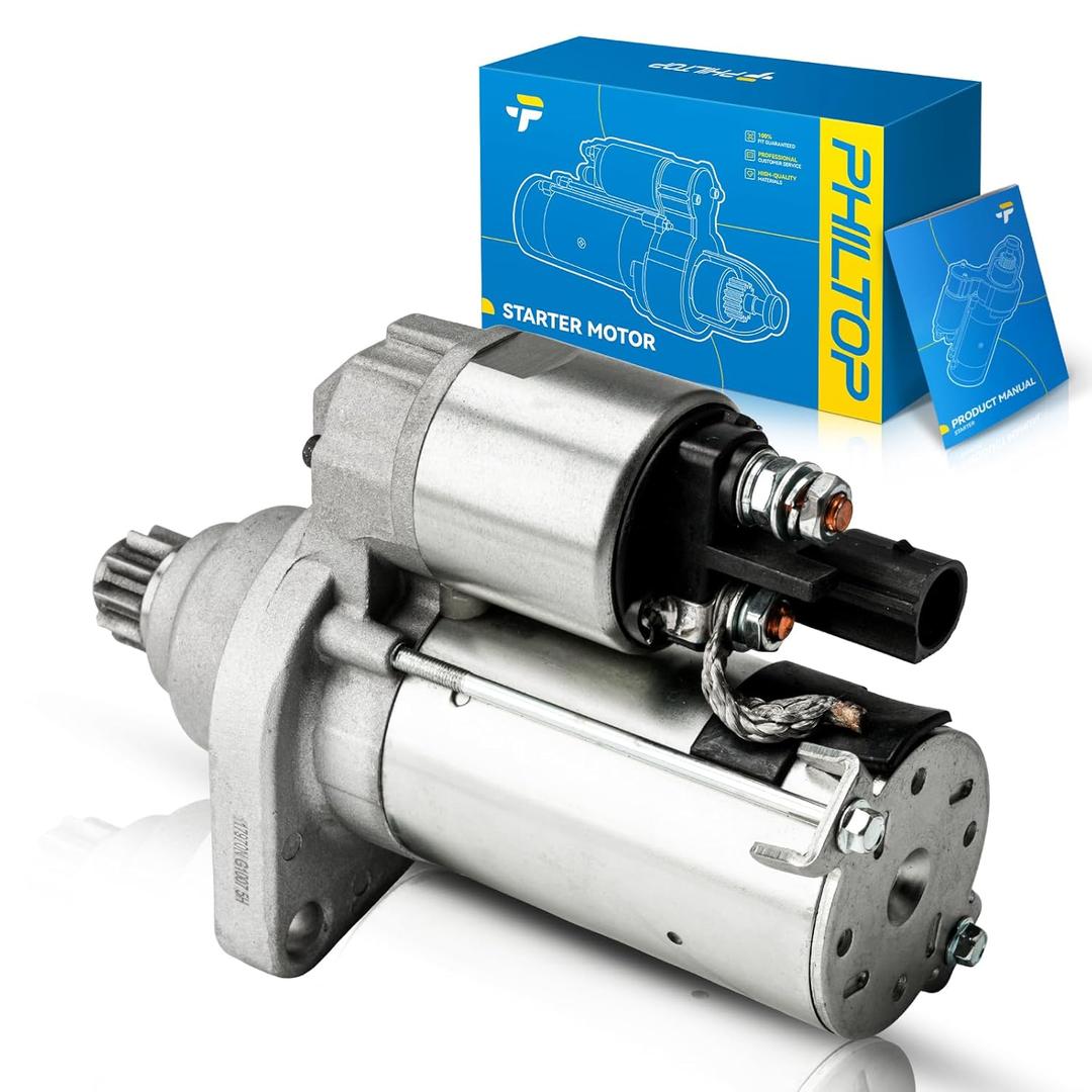 PHILTOP Starter Compatible with Volkswagen and Audi,A3, TT, GTI, for Jetta, for Jetta GLI, TDI, Passat, for Eos, R32, CC, for Tguan, Golf, for Tguan Limited 12V1.1KW CCWPMGR10 Tooth Pinion/Teeth (17970NVA)