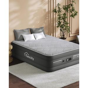 Fast Inflate AirBed, Quiet & Comfortable Blow Up Bed for Home Guests, Camping, Travel, 20” Tall Luxury Air Mattress with Quilted Foam Topper, U-shaped PVC strap for Extra Firm Support, Inflatable Bed, 20"Queen