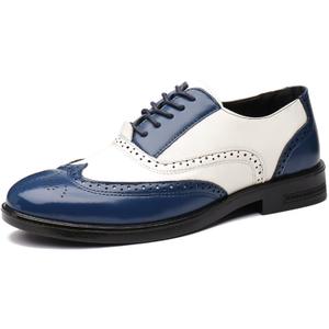 Men's Patchwork Two Tone Brogue Oxfords Shoes Fashion Hand Stitched Leather Dress Shoes Round-Toe Lace up Low Top Business Formal Derby Shoes, Size 9.5