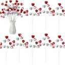 8 Pcs Valentine's Day Heart Picks 16.5 Inch Glitter Foam Hearts Picks Red Pink Silver Heart Stems for Valentines Flower Arrangements, Vase Centerpiece, Tree, Wedding, Romantic Home Decoration