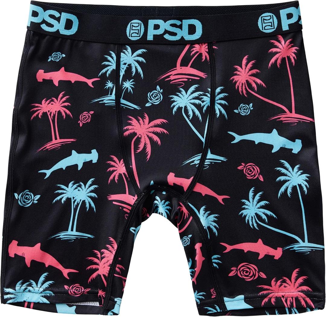 PSD Underwear Boys Boxer Briefs - Animal Print, Comfortable Active Underwear for Boys, Packs & Singles (Medium, Palm Shark)