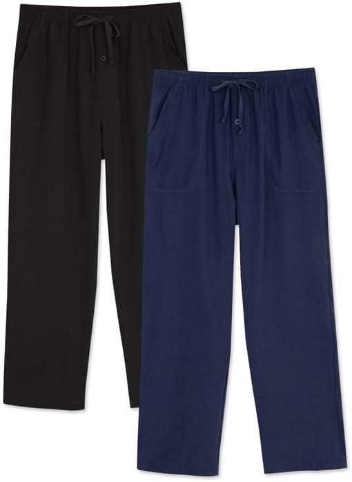 DAVID ARCHY Mens Pajama Pants, Soft Lightweight Sleep Pants, Comfy Lounge Pajama Bottoms with Pockets and Button Fly, 2 Pack S