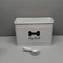 Dog Food Container Airtight 15 lb (50 Cup) Capacity with Metal Scoop - Cute Airtight Dog Food Storage Container with Bamboo Lid - White Metal Kibble Storage Bin for Dogs up to 100 lbs - Big Pet Jar