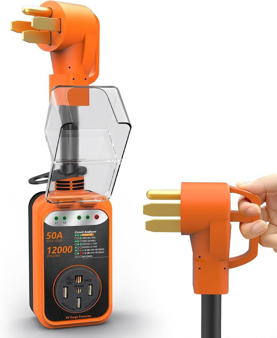 RV Surge Protector 50 Amp,RV Surge Voltage Protection with Safety Certification, 12000 Joules Circuit Analyzer for RV, RV Adapter Plug for Camper