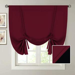 H.VERSAILTEX 100% Blackout Burgundy Red Tie-Up Shade Bathroom Curtain Thermal Insulated Window Shade Light Blocking Curtains for Kitchen 63 inches Long Rod Pocket Burgundy