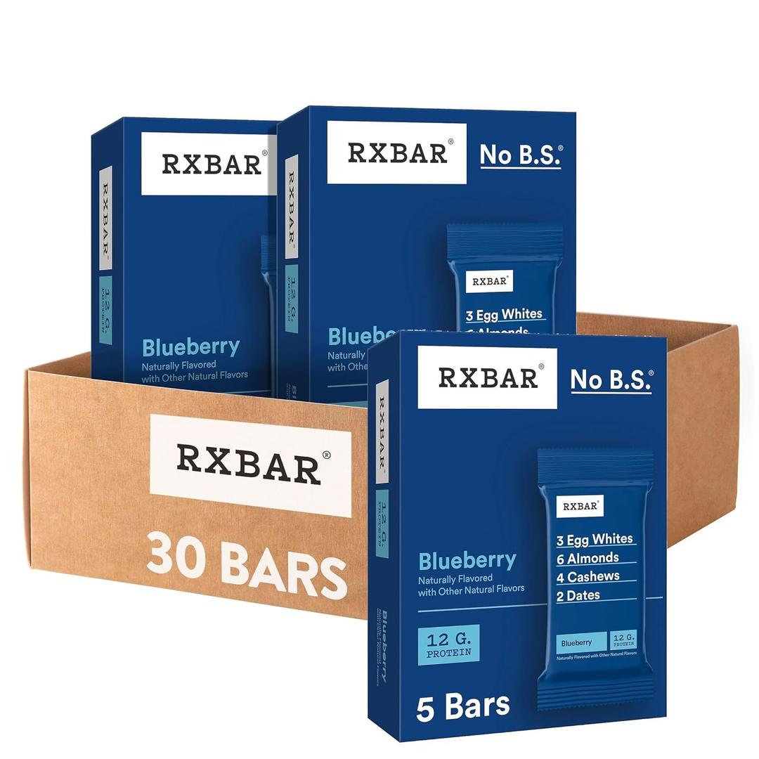 RXBAR Protein Bars, 12g Protein, Gluten Free Snacks, Blueberry (6 Boxes, 30 Bars) BB 9/5/26