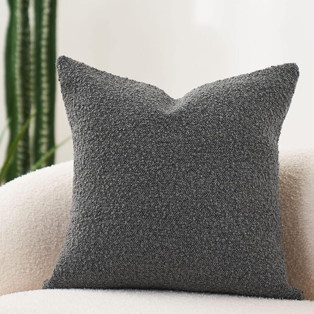 DOMVITUS Boucle Pillow Covers 20x20 Luxury Throw Pillow Covers Decorative Pillows for Bed Sofa Pillows for Living Room Accent Couch Pillows Soft Cushion Case, 1PC, Graphite Grey