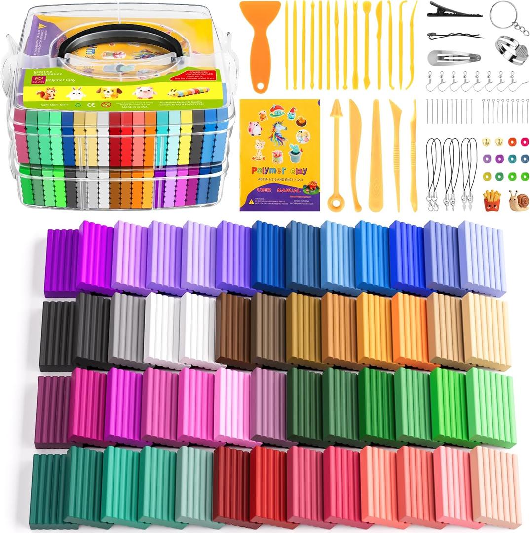 ARTpar 52 Colors Polymer Clay kitModeling Clay with Sculpting Tools for Starter,Oven Bake DIY Model Clay,Non-Toxic, Non-Sticky,Gift for Kids Adults