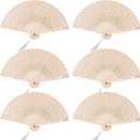 6 PCS Wooden Folding Fans Handheld Vintage Wood Hand Fan Foldable Chinese Sandalwood Fans with Tassels for Women Wedding Favors Baby Shower Party Gift