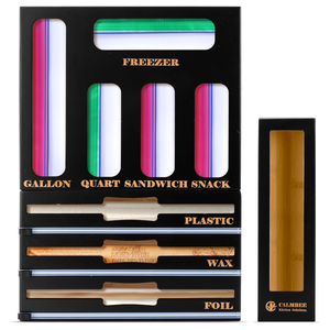 Calmbee 9 in 1 Bamboo Storage Bag Organizer for Kitchen Drawer – Plastic Wrap Dispenser with Cutter & Foil Organizer, Wooden Baggie Organizer for Sandwich, Snack, Gallon, Quart Sizes, Black