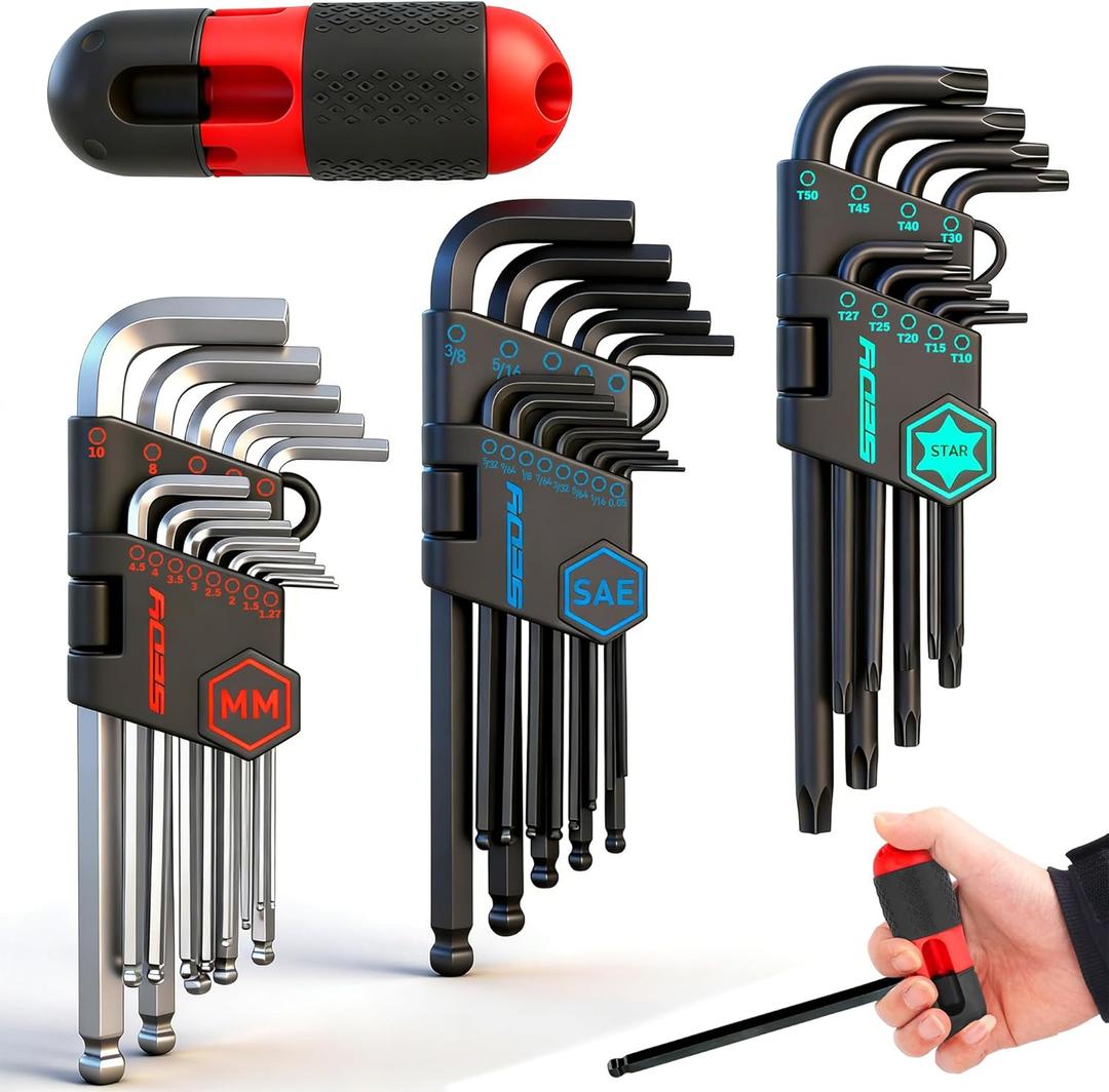 36-Pieces Ultimate Allen Wrench Set, Premium Hex & Torx Key Set, SAE & Metric Hex, Ball End Torx Wrenches with Extra