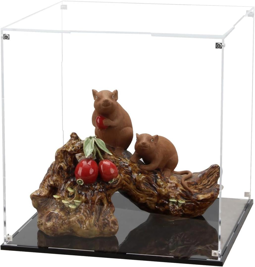 13 Inch Clear Self Assembly Acrylic Display Case, Clear Cube Counter Tops Box Dustproof Protection Showcase, Display Box Storage Holder for Figurine Large Collectibles Basketball Memorabilia