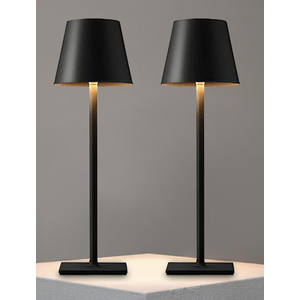 Nerefou 2 Pack Cordless Table lamp, 5200mAh Battery Operated Lamp,3 Color Stepless Dimming Desk Lamp,IP54 Waterproof Outdoor Table Lamps for Restaurant/Bedroom/Bars/Camping/Cafe Night Light (Black-2)