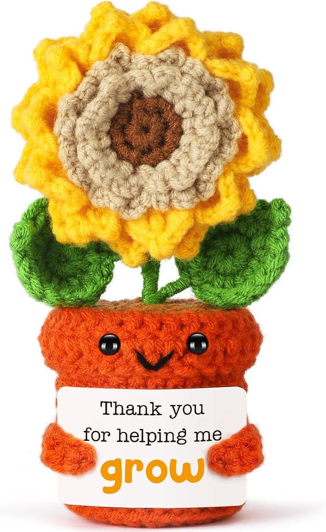 Teacher's Day Thank You Sunflower Gift for Teacher Father Mother Sister, Mini Appreciation Graduation Gifts for Friend Father College Student Women Men, Small Positive Crochet Present