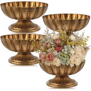 4 Pcs Metal Compote Bowl for Centerpiece Flower Holder Small Compote Vase Indoor Outdoor Flowers Fruits Plant for Christmas Wedding Home Party Decoration (Medium,Gold Bronze)