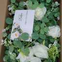 Dolicer 2Pcs 13Ft Artificial Eucalyptus Garlands with Flowers - 8 Roses, Faux Floral Greenery Garlands Fake Flowers Vines for Wedding Table Centerpieces Arch Party Ceremony Backdrop Decor (White)