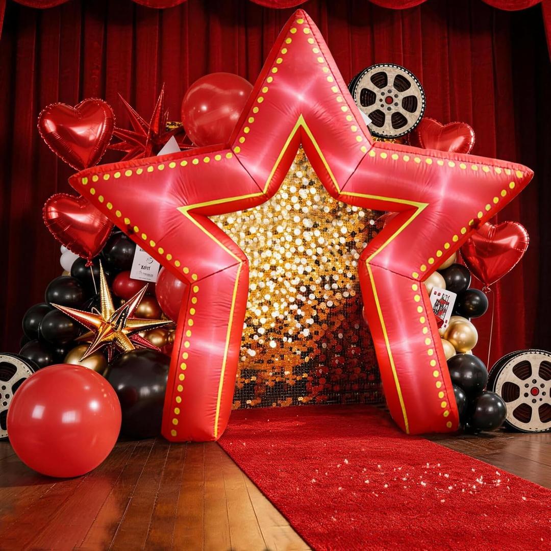 Movie Night Decorations Inflatable Star Arch 10ft Decorations Red Light Up Blow Up Star Sign for Movie Night Party, Carnival, Birthday, Circus Home Room Theater Decor Party Supplies