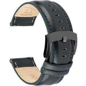 Leather Watch Bands Quick Release, Elegant Top Grain Leather Watch Straps for Men & Women, Choice of Color & Width - 18mm, 19mm, 20mm, 21mm or 22mm Wristbands Bracelet for Watch & Smartwatch (Dark Green (Black Buckle))