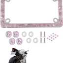 Fashion Motorcycle Premium Pink Bling License Plate Frames,Exclusive Bling Motorcycle License Plate Holder,Motorbike Rhinestone License Plate Covers(1PC)