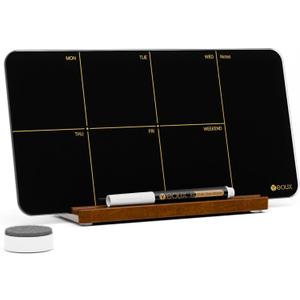 Desktop Black Glass Weekly Planner Dry Erase Whiteboard with Detachable Wood Stand,Small Portable Week Calendar to Do List White Board 12x6 for Office, Home, Schools, Marker&Eraser Included, Yeoux