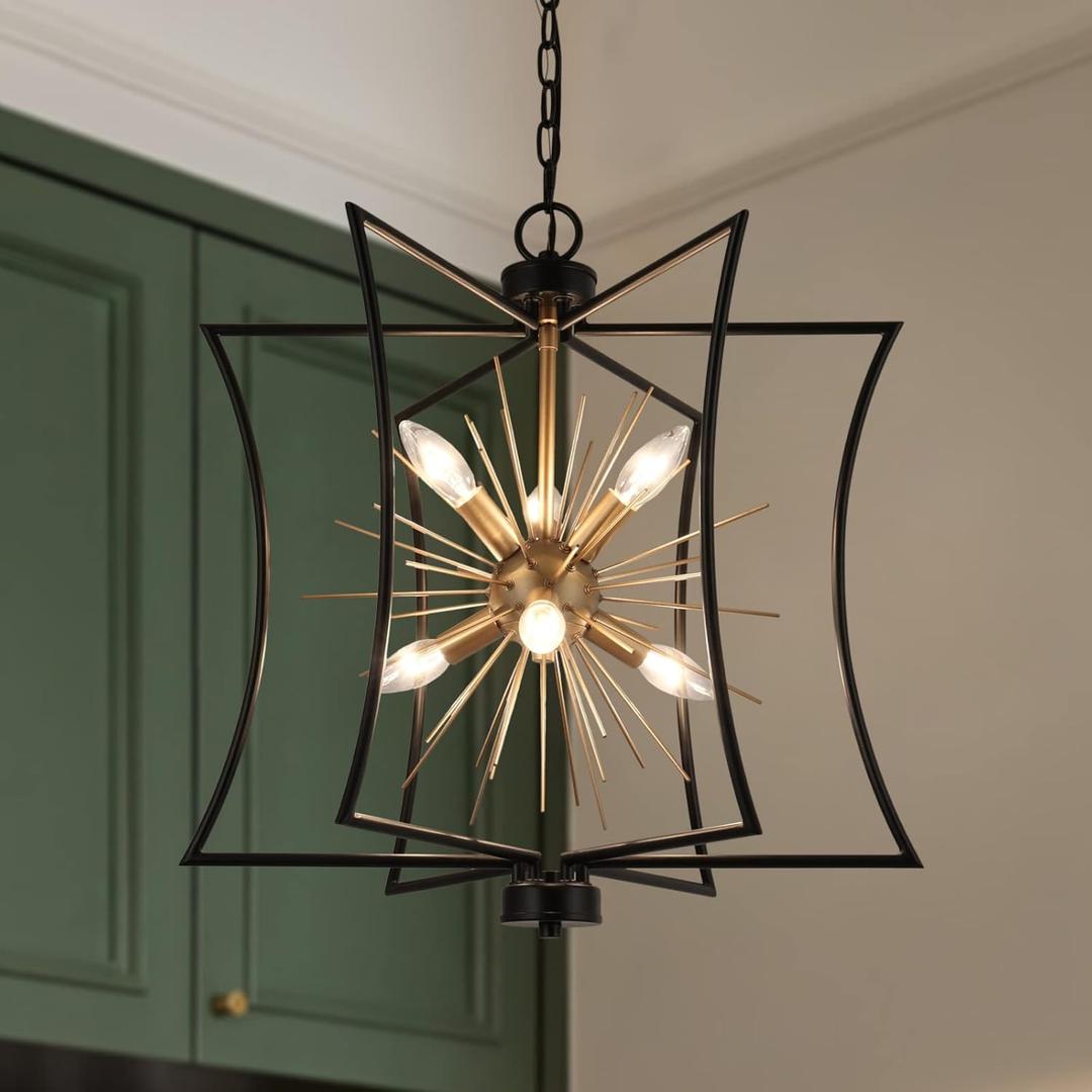 ZEVNI Black and Gold Chandelier, 6-Light Chandelier Light Fixture, 20.5" Dia Gold Sputnik Geometric Chandelier for Entryway, Foyer, Dining Room, Living Room