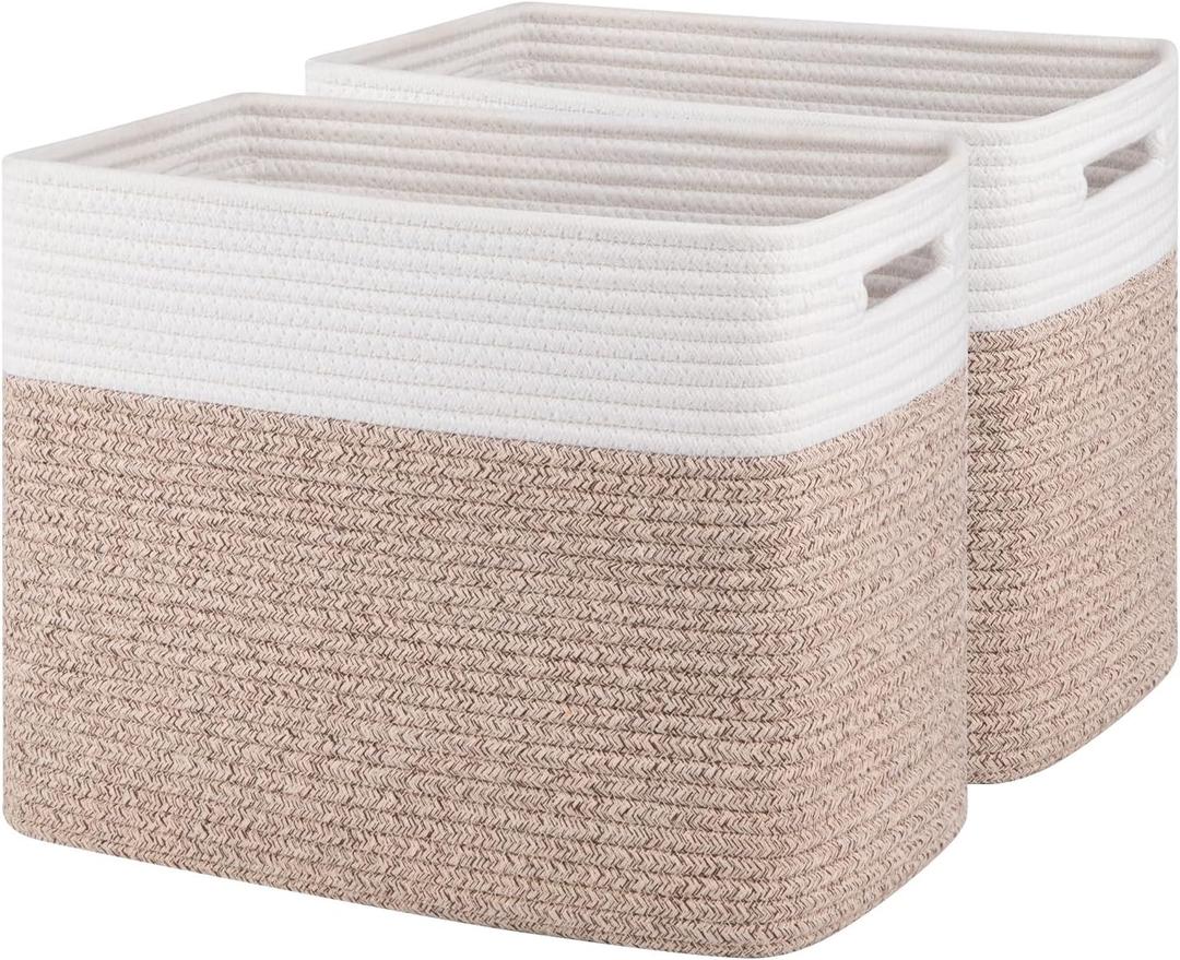 OIAHOMY Storage baskets for Shelf, Toy Storage Basket, Collapsible Storage Bins, Blanket Basket Living Room, Closet Storage for Bedroom, 15 x 9.8 x 11.8 Inches-Pack of 2-Brown, FSB-H-P-02