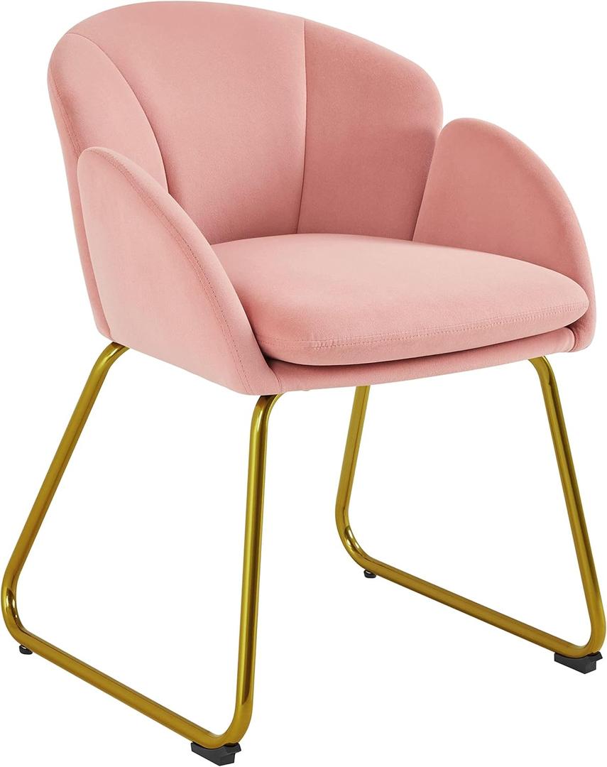 Yaheetech Flower Shape Velvet Vanity Chair, Modern Side Armchair Makeup Chair no Wheels with Golden Metal Legs for Living Room/Dressing Room/Bedroom/Home Office/Kitchen, Pink