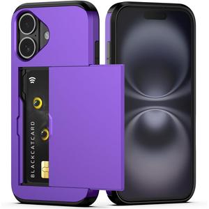 Nvollnoe Compatible with iPhone 16 Case with Card Holder Heavy Duty Protective Dual Layer Shockproof Hidden Card Slot Slim Wallet Phone Cover for iPhone 16 for Women&Men 6.1 inch(Purple)