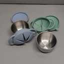 2 Pack Stainless Steel Spill Proof Snack Cup for Baby Toddlers Kids, with Silicone Food Catcher, Travel Lid, Spill-Proof Bowl Containers, Toddlers Essentials, Non Toxic BPA Free (Light Blue and Green)