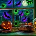 YHW 12pcs Bats+9pcs Spider LED Light Halloween Decorations Wall Décor Bat Stickers Decals PVC 3D Wall Bat Spider Scary Stickers Halloweens Party Decorations Indoor Outdoor DIY Home Window Door Décor