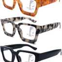 3 Pack Progressive Multifocal Reading Glasses for Women Retro Square Multifocus Readers Blue Light Computer Glasses (Black &Yellow Tortoiseshell & Beige Tortoiseshell)