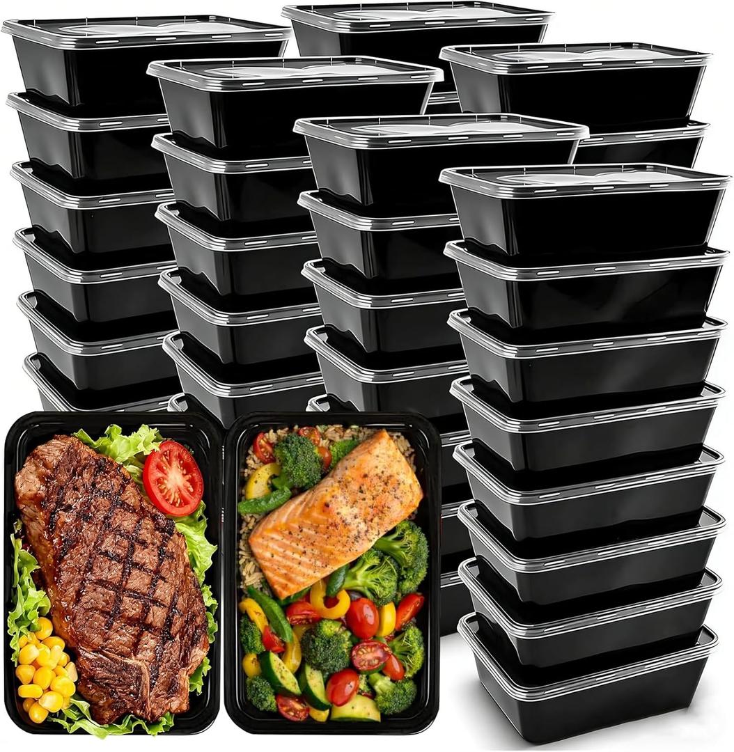 50-Pack Meal Prep Containers, 26 OZ Microwavable Reusable Food Containers with Lids for Food Prepping, Disposable Lunch Boxes, Plastic Food Boxes- Stackable, Freezer Dishwasher Healthy