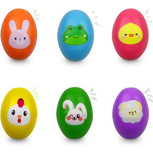 OCBTOW 6 Pack Easter Wooden Shake Eggs Percussion Musical Easter Eggs Shakers for Toddlers Kids Girls Boys Easter Basket Stuffers Fillers Gifts