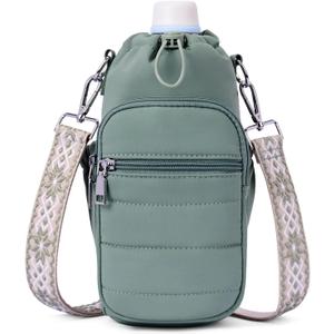 Lexiyat Water Bottle Bag 40 oz Crossbody Holder for Walking Hiking Insulated Carrier Purse with Adjustable Strap (Green)