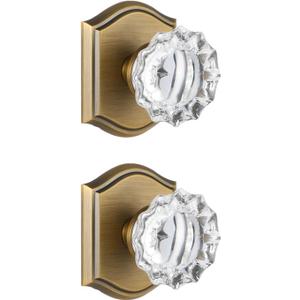 2 Pack Crystal Glass Dummy Door Knobs, Non-Turning Single Side Dummy Door Knob for Interior Doors in Antique Brass