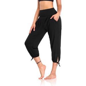 DIBAOLONG Womens Yoga Pants Capri Loose Workout Sweatpants Comfy Lounge Joggers with Pockets Black L