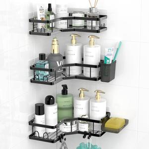 Corner Shower Caddy, Shower Organizer with Soap Dish, 14 Hooks, Adhesive Shower Shelf for Inside, 3 Pack Rack, No Drilling Bathroom Shampoo Holder