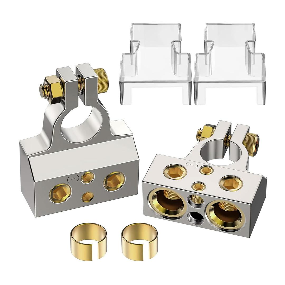 Battery Terminals, 0/2/4/8/10 Gauge Battery Terminal Connectors with Shims and Protective Covers, Suitable for Car, Marine and Truck Conversions