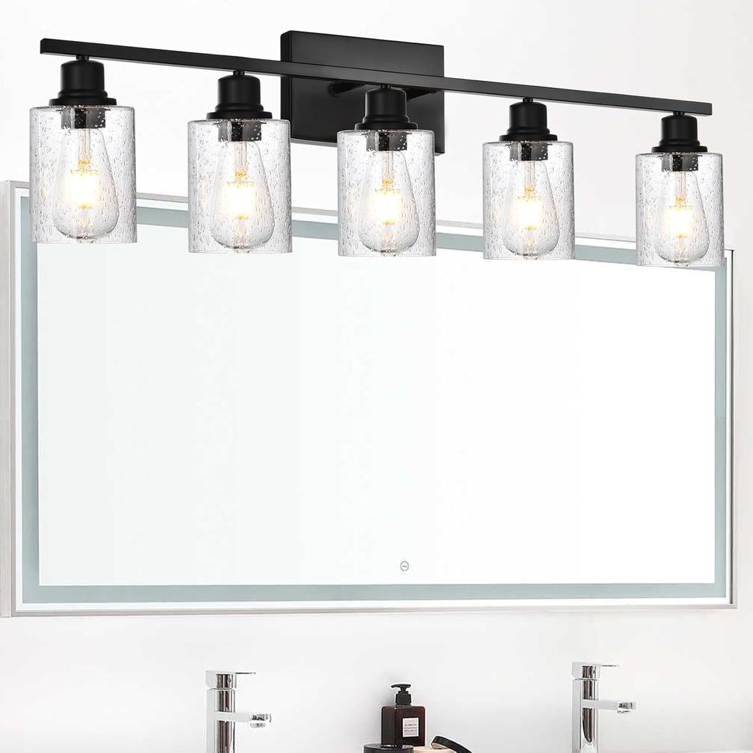 Wall Vanity Light Fixture 3 Light Black Wall Sconce Industrial Vintage with Clear Seeded Glass, Modern Bathroom Lighting Hallway Light Fixture Sconces Wall Lamp for Kitchen Bedroom