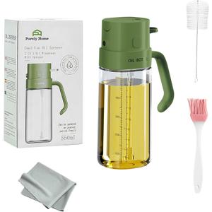 2-in-1 Green 18oz / 550ml - Olive Oil Sprayer for Cooking,Salad and BBQ, Leakproof Oil Dispenser for Frying, Glass OliveOil Multifunctional Sprayer / Dispenser Bottle for cooking, Oil Mister Bottle