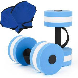 NEAGLORY 6 Pieces Aquatic Exercise Set Water Aerobics Set Pool Fitness Equipment Foam Water Dumbbell, Swim Aquatic Cuffs, Swimming Gloves for Exercise