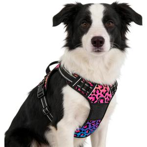 Rnivvi No Pull Dog Harness, Cute Leopard Reflective Medium Sized Puppy Kitten Harness, Adjustable Soft Padded Vest for Medium Dogs, Heavy Duty Pet Vest with Easy Control Handle for Walking