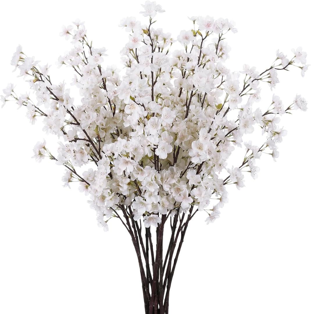 Giegxin 8 Pcs Silk Cherry Blossom Branches Cherry Blossom Tree Stems Long Stem Artificial Flowers for Tall Vase Flowers for Home Wedding Vase Floral Arrangements (Pink,43.3")