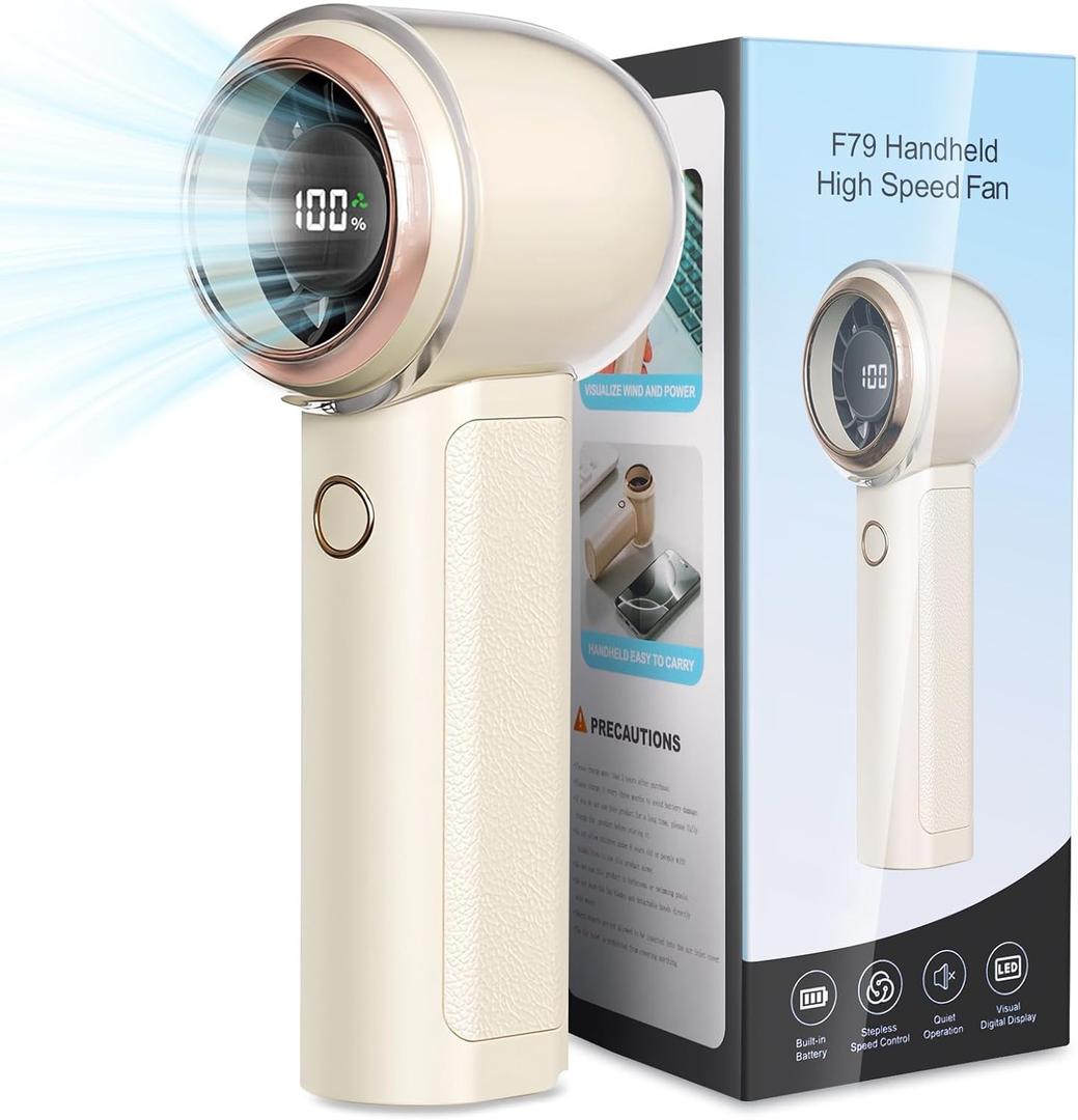 Portable Handheld Turbo Fan, 1-100 Speed Hand Fan with Air Turbo Tech and Digital Display, 13000 RPM Rechargeable for Outdoor Activities,Travel,Working (Beige)