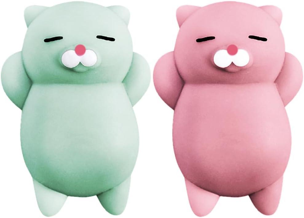 Nutty Toys Squishy Cat Set - 2" Soft Silicone Kawaii Kitties, Top Stress Relief Toy 2026 Unique Gifts for Teens Kids Women Men Adults Best Teenage Girls Teen Boy Tween Valentines Day, Easter Gift Idea (Pink/ Green)