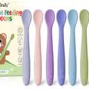 DRKIO 8-Piece Silicone Baby Spoons - Infant Spoons First Stage Self Feeding Baby Led Weaning Supplies Toddler Training Utensils Soft Chewable-Tip Bendable BPA-Free Dishwasher Safe Boil-proof