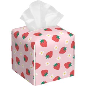Strawberry Tissue Box Holder Paper Organizer, PU Leather Tissue Case Cover, Strawberry Decor for Bathroom, Kitchen, Car