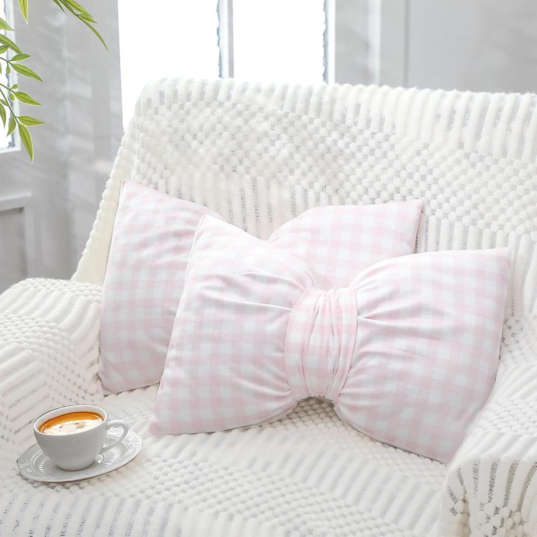 2 Pcs 12 x 18 Inch Big Pink Bow Pillow Coquette Party Throw Pillow Pink Coquette Decorations for Room Nursery Cushion Bed Sofa Couch Holiday Car Decor