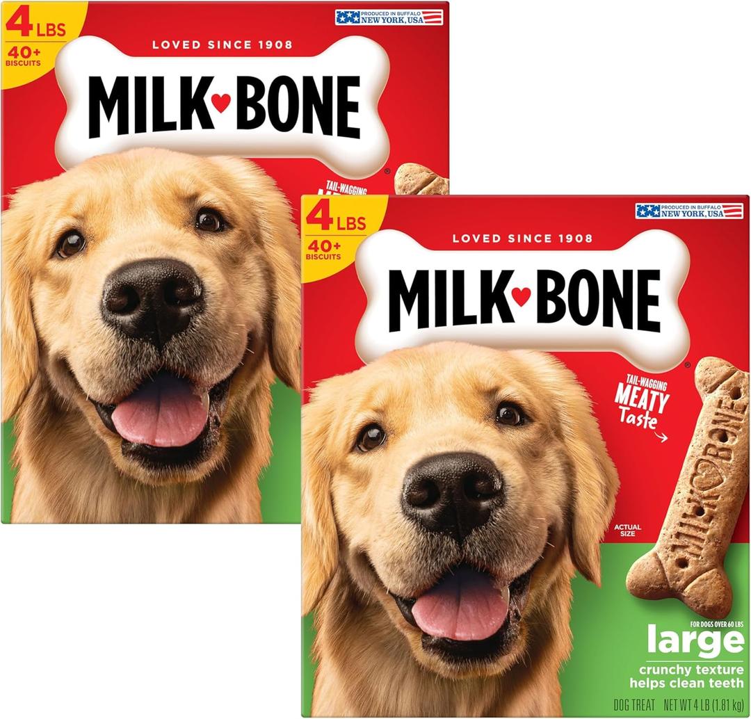 Milk-Bone Original Dog Treats for Large Dogs, 4 Pound (Pack of 2), Crunchy Biscuit Helps Clean Teeth, BB Date: 10/21/26