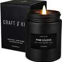 Craft & Kin Premium Pine & Clove Candle | Black Scented Candles for Home | Long Lasting with 45 Hour Burn Time, 7.6oz | Soy Candles | Aromatherapy at Home